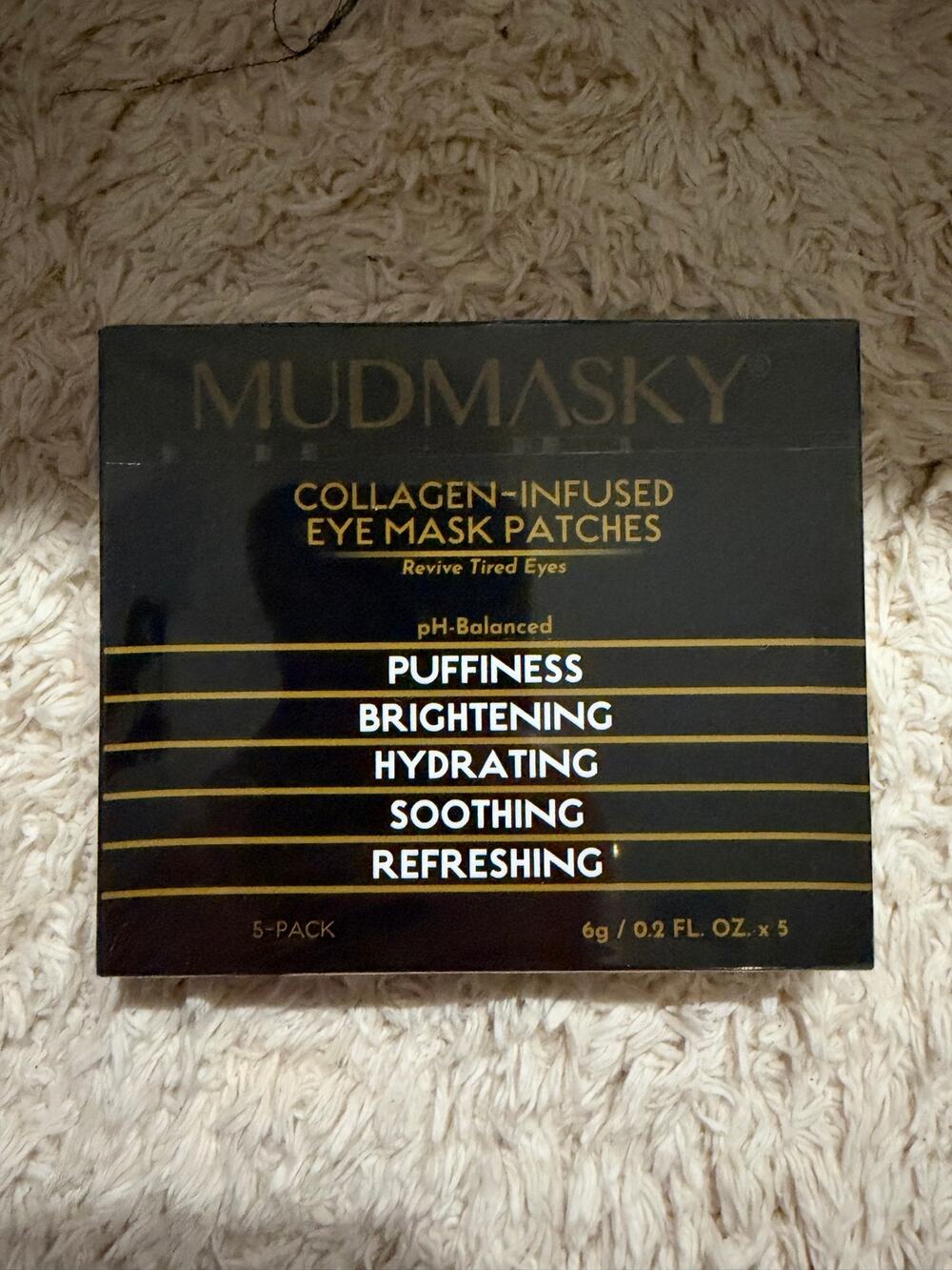 MUDMASKY Collagen Infused Eye Mask Patches Full SIze 6g/.2fl oz x 5 NIB